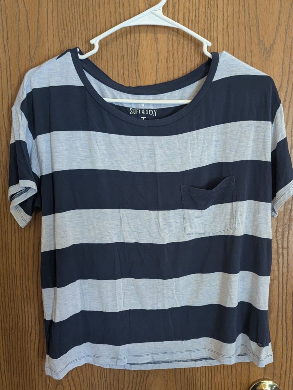 American Eagle "Soft and‎ Sexy" Stripe Short Sleeve Blue Top -Women's S